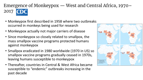 Emergence of Monkeypox in West and Central Africa from 1970 through 2017